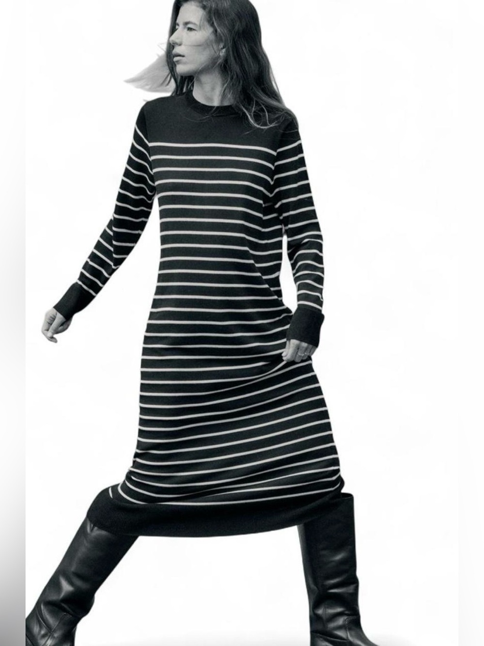 Zara Dress Sz S Striped Long Sleeves Knit Fall/Winter Essential Closet Staple